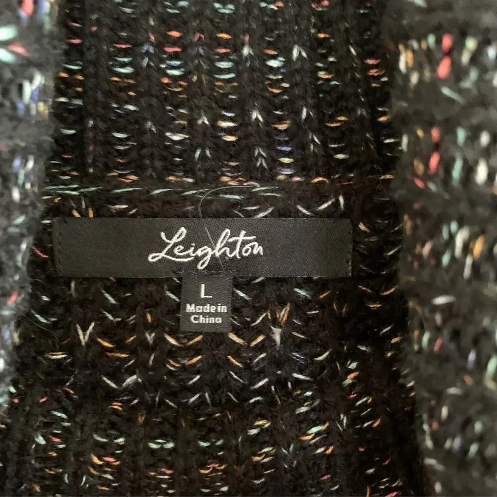 Leighton Chunky Knit Black Rainbow Confetti Turtleneck Large - Picture 7 of 8